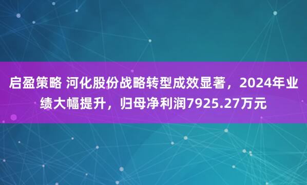 启盈策略 河化股份战略转型成效显著，2024年业绩大幅提升，归母净利润7925.27万元